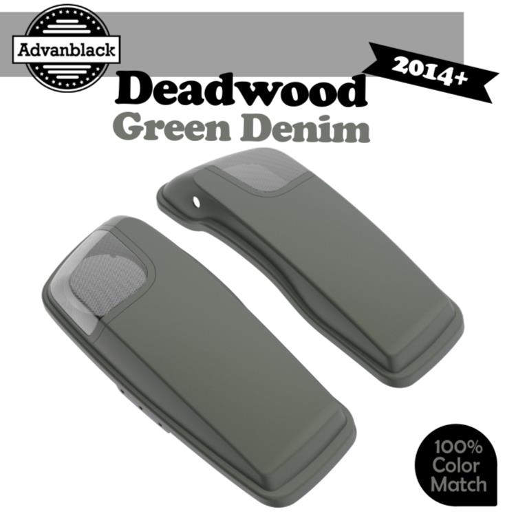 デッドウッド グリーン デニム 5x7 サドルバッグ スピーカー蓋 オーディオ カバー ハーレー 2014+ に適合 Deadwood Green Denim 5x7 Saddlebag Speaker Lids Audio Cover Fits Harley 2014+ 【並行輸入品】
