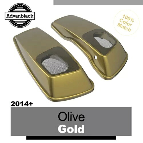 オリーブゴールド 6x9インチ サドルバッグ スピーカー蓋 オーディオカバー ハーレー ツーリング 2014+に適合 OLIVE GOLD 6x9\