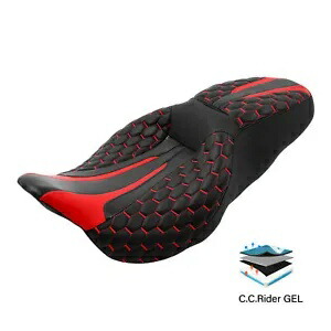 運転席&助手席ジェルシート ハーレーツーリングストリートグライド09以降に適合 ブラックレッド Driver & Passenger Gel Seat Fit For Harley Touring Street Glide 09-Up Black Red 【並行輸入品】