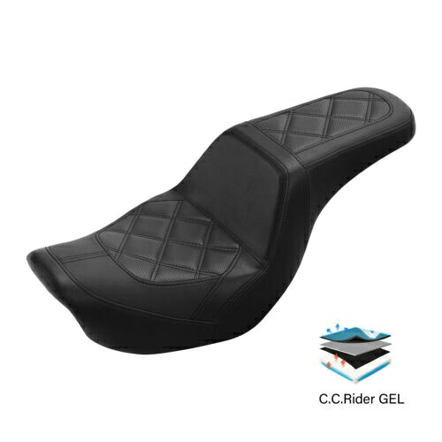 ブラック ツーアップ 運転席 助手席ジェルシート ハーレー ローライダー ストリート ボブ 06-17 に適合 Black Two-Up Driver Passenger Gel Seat Fit For Harley Low Rider Street Bob 06-17 【並行輸入品】