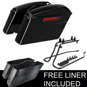 ハードサドルバッグ 変換ブラケット付き ハーレーソフテイル 84-17 FLST ブラックに適合 Hard Saddle Bags W/ Conversion Brackets Fit For Harley Softail 84-17 FLST Black 【並行輸入品】