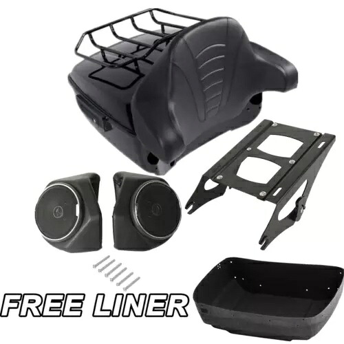 ブラック キング パック トランク マウント ラック パッド スピーカー ハーレー エレクトラ トライ グライド 14 アップ用 Black King Pack Trunk Mount Rack Pad Speakers For Harley Electra Tri Glide 14-Up 【並行輸入品】