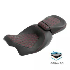 ブラックレッド運転席助手席ジェルシート 2-アップ ハーレーエレクトラ ストリート グライド 2009-アップ用 Black Red Driver Passenger Gel Seat 2-Up For Harley Electra Street Glide 2009-Up 【並行輸入品】