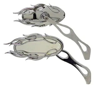 クロームフレームファイアミラーハーレーチョッパーボバースポーツスターダイナFLST 47099 Chrome Flame Fire Mirrors For Harley Chopper Bobber Sportster Dyna FLST 47099 【並行輸入品】