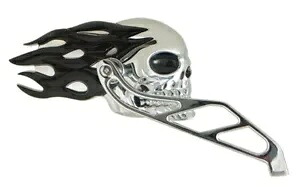 ハーレーチョッパーボバーカスタム47057用ブラックフレームスカルクロームミラー Black Flame Skull Chrome Mirrors For Harley Chopper Bobber Custom 47057 【並行輸入品】