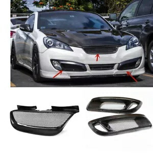 カーボンファイバー 1 フロントグリル + 2 フォグライトカバーヒュンダイジェネシスクーペ 2008-12 Carbon Fiber 1 Front Grill + 2 Fog Light Cover For Hyundai Genesis Coupe 2008-12 【並行輸入品】