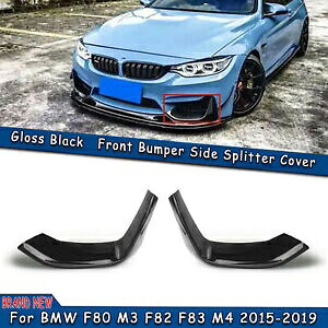 2x グロスブラックフロントバンパーサイドスポイラーカバー 2015-20 BMW F80 M3 F82 F83 M4用 2x Gloss Black Front Bumper Side Spoiler Cover For 2015-20 BMW F80 M3 F82 F83 M4 【並行輸入品】