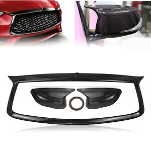 カーボンスタイルフロントグリルカバートリム + ミラーキャップアドオンインフィニティ Q60 17-21 Carbon Style Front Grill Cover Trim + Mirror Cap Add On For Infiniti Q60 17-21 【並行輸入品】