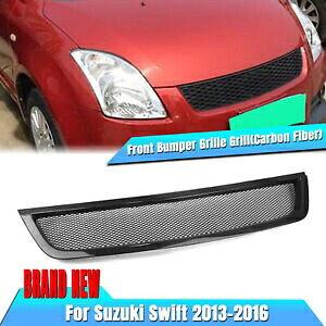 1x ブラックフロントバンパーグリルメッシュスズキスイフト 2013-2017 2014 カーボンファイバー 1x Black Front Bumper Grille Mesh For Suzuki Swift 2013-2017 2014 Carbon Fiber 【並行輸入品】