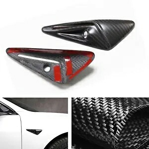 マットカーボンファイバーフロントサイドフェンダーターンシグナルカバーテスラモデル 3/Y 20-22 Matte Carbon Fiber Front Side Fender Turn Signal Cover For Tesla Model 3/Y 20-22 【並行輸入品】