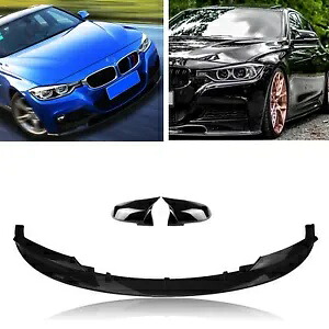 グロスブラック BMW F30 12-18 M フロントバンパースポイラーリップバックミラーカバー Gloss Black For BMW F30 12-18 M Front Bumper Spoiler Lip Rearview Mirror Cover 【並行輸入品】