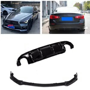 リアバンパーディフューザー + フロントスポイラーリップ Infiniti Q50 2014-2017 光沢 ABS Rear Bumper Diffuser + Front Spoiler Lip for Infiniti Q50 2014-2017 Glossy ABS 【並行輸入品】