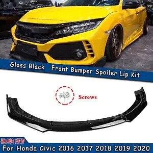 フロントバンパーカバーリップスポイラートリムホンダシビック 2016 2017-2020 光沢のある黒 Front Bumper Cover Lip Spoiler Trim For Honda Civic 2016 2017-2020 Glossy Black 【並行輸入品】