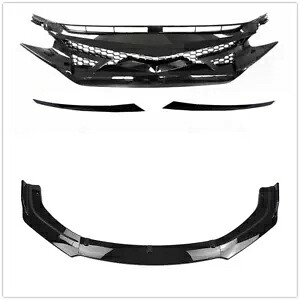 フロントメッシュフードグリル + フロントリップトリムホンダシビック第 10 世代 2016-2018 AMA Front Mesh Hood Grill + Front Lip Trims For Honda Civic 10th Gen 2016-2018 AMA 【並行輸入品】