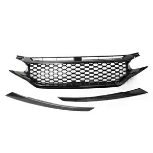 ハニカムメッシュスポーツグロスブラックフロントフードバンパーグリルホンダシビック 2016-18 Honeycomb Mesh Sport Gloss Black Front Hood Bumper Grill For Honda Civic 2016-18 【並行輸入品】