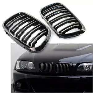フロント ツイン バー グリル グリル フィット BMW 3 シリーズ E46 1999-2001 2002 1 ペア ブラック ABS Front Twin Bar Grille Grill Fit BMW 3 Series E46 1999-2001 2002 1Pair Black ABS 【並行輸入品】