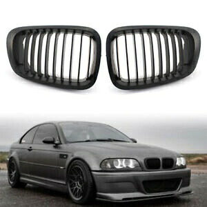 マットブラックシングルスラットフロントキドニーバンパーグリル BMW 3 シリーズ E46 M3 クーペ用 Matte Black Single Slat Front Kidney Bumper Grille For BMW 3 Series E46 M3 Coupe 【並行輸入品】