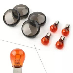 4x スモークターンシグナルレンズアンバー電球 ハーレーソフテイル ダイナ スポーツスター 883 1200用 4x Smoke Turn Signal Lens Amber Bulbs For Harley Softail Dyna Sportster 883 1200 【並行輸入品】
