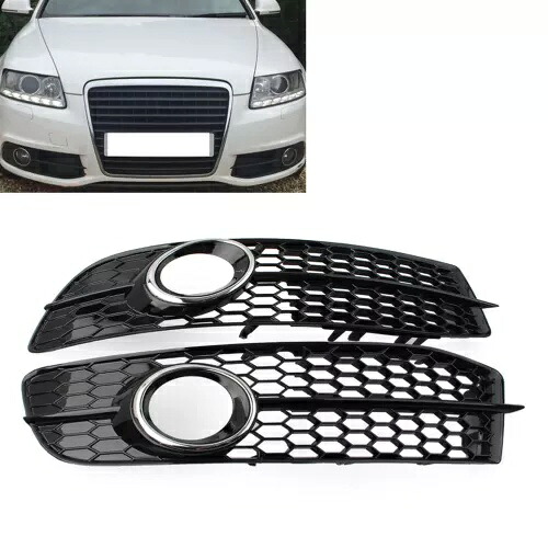 アウディ A6 C6 S ライン改築 2008-11 フロントバンパー六角メッシュフォグライトグリル For Audi A6 C6 S-line Facelifted 2008-11 Front Bumper Hex Mesh Fog Light Grille 【並行輸入品】