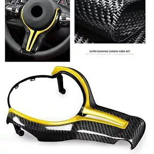 BMW M2 F87 M3 F80 カーボンファイバーステアリングホイールカバーイエロー- For BMW M2 F87 M3 F80 carbon fiber steering wheel cover yellow- 【並行輸入品】