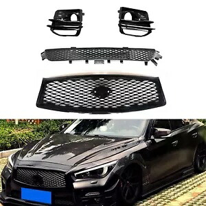 インフィニティ Q50 スポーツ 2014-2017 スポーツフロントグリル + フォグランプ装飾- For Infiniti Q50 Sport 2014-2017 Sport Front Grille + Fog Lights Decor- 【並行輸入品】