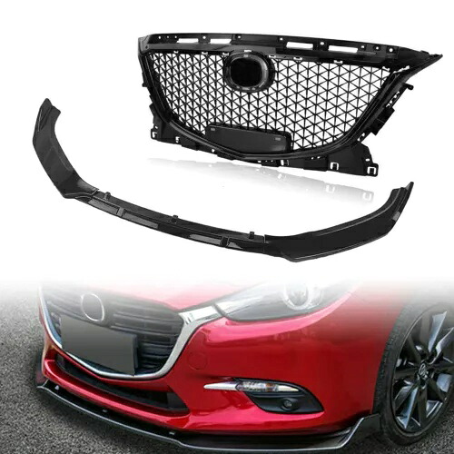 マツダ 3 アクセラ 2014-2016 フロントバンパーグリッドラジエターグリル + スポイラーリップ- For Mazda 3 Axela 2014-2016 front bumper grid radiator grille + spoiler lip- 【並行輸入品】
