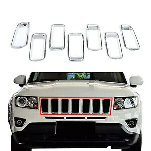クロームフロントグリルフレームトリムカバー 68109865AA ジープ 2013-2016 コンパスノース用 Chrome Front Grille Frame Trim Cover 68109865AA For Jeep 2013-2016 Compass North 【並行輸入品】