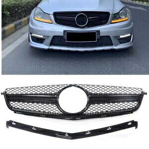 2012 2013-2014 メルセデスボディキット C63 AMG ブラックフロントグリルグリル 2 個 USS For 2012 2013-2014 Mercedes Body Kit C63 AMG Black Front Grille Grill 2pcs USS 【並行輸入品】