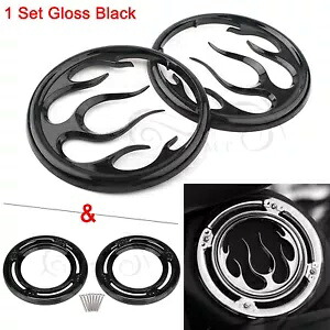 ビビッドブラックフレームリアスピーカーグリルアクセントトリムカバーハーレーストリートグライド用 Vivid Black Flame Rear Speaker Grill Accent Trim Covers For Harley Street Glide 【並行輸入品】