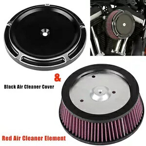 ブラックカット ステージ 1 ビッグ吸盤エアクリーナーカバー レッドエレメント付き ハーレーツーリング用 Black Cut Stage 1 Big Sucker Air Cleaner Cover W/ Red Element For Harley Touring 【並行輸入品】