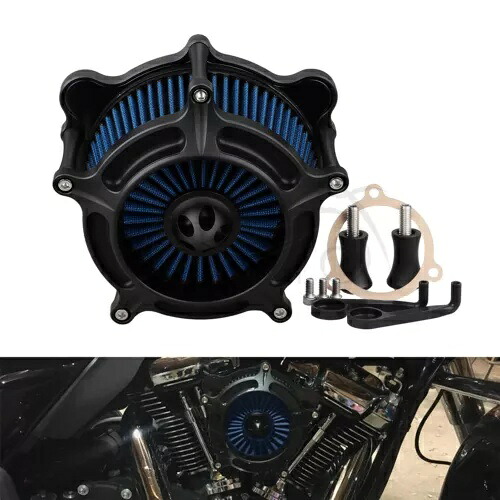 CNC マットブラックエアクリーナーブルーインテークフィルターハーレーエレクトラグライドソフテイル用 CNC Matte Black Air Cleaner Blue Intake Filter For Harley Electra Glide Softail 【並行輸入品】