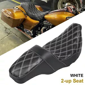 ホワイトステッチライダー運転席助手席2アップシートハーレーストリートグライドロードキング用 White Stitch Rider Driver Passenger 2-Up Seat For Harley Street Glide Road King 【並行輸入品】