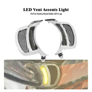 クローム ヘッドライト ベント アクセント ブラック グリル LED ライト付き ハーレー ロード グライドに適合 Chrome Headlight Vent Accent w/ Black Grille LED Light Fit For Harley Road Glide 【並行輸入品】