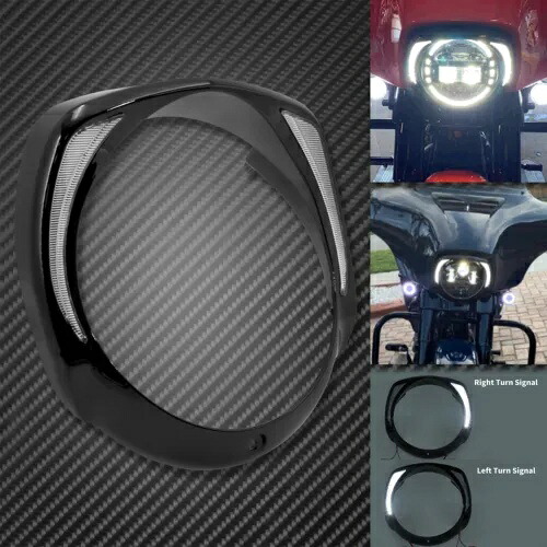 ブラック 7 インチ LED ヘッドライトベゼル バットウィング フェアリング カバー ハーレー ツーリング 2014 に適合 Black 7'' LED Headlight Bezel Batwing Fairing Cover Fit For Harley Touring 2014 【並行輸入品】