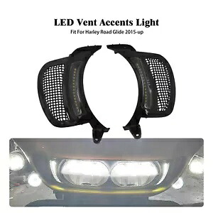 ヘッドライト ベント アクセント ブラック グリル LED ライト付き ハーレー ロード グライド 15-23 に適合 Headlight Vent Accent w/ Black Grille LED Light Fit For Harley Road Glide 15-23 【並行輸入品】