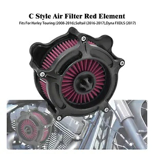マットブラックエアフィルタークリーナーレッドインテークハーレーツーリングダイナソフテイルに適合 Matte Black Air Filter Cleaner Red Intake Fits For Harley Touring Dyna Softail 【並行輸入品】