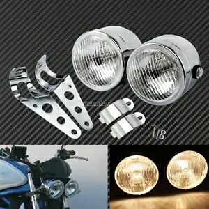 クローム ツイン フロント ヘッドライト ブラケット付き ハーレー デュアル スポーツ ストリートファイター用 Chrome Twin Front Headlight W/ Bracket Fit For Harley Dual Sport Street Fighter 【並行輸入品】