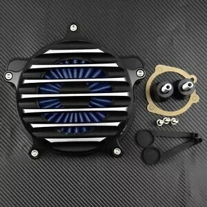 クロームストライプエアクリーナーブルーエアフィルターハーレーダイナ 00-17 ツーリング 00 に適合 Chrome Stripe Air Cleaner Blue Air Filter Fit For Harley Dyna 00-17 Touring 00 【並行輸入品】