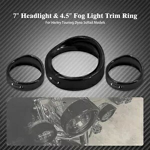 グロス 7 インチヘッドライト + 4.5 インチ補助ライトバイザートリムリングセットハーレー FLH に適合 Gloss 7'' Headlight+ 4.5\