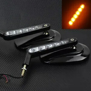 バックミラー LED ターンシグナルライト付き ハーレー V-ROD 2009-2017 ブラックに適合 Rear View Mirror w/ LED Turn Signals Light Fit For Harley V-ROD 2009-2017 Black 【並行輸入品】