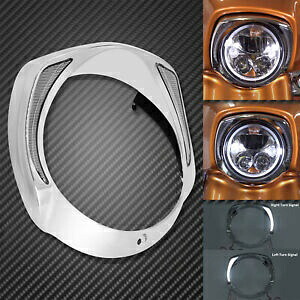 クローム 7 インチ LED ヘッドライトベゼル バットウィング フェアリング カバー ハーレー ツーリング 2014 に適合 Chrome 7'' LED Headlight Bezel Batwing Fairing Cover Fit For Harley Touring 2014 【並行輸入品】