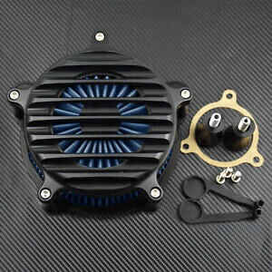 ストライプ エアクリーナー ブルー エアフィルター ハーレー ツーリング 2008-2016 マットブラックに適合 Stripe Air Cleaner Blue Air Filter Fit For Harley Touring 2008-2016 Matte Black 【並行輸入品】