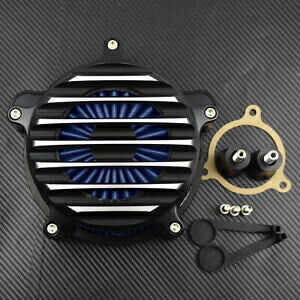 クロームストライプエアクリーナーブルーエアフィルターハーレーツーリングロードグライドキング用 Chrome Stripe Air Cleaner Blue Air Filter Fit For Harley Touring Road Glide King 【並行輸入品】