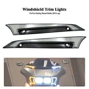 LED ターンシグナルライト付きブラックフロントガラストリムはハーレーロードグライド 15-23 に適合 Black Windshield Trim w/ LED Turn Signal Light Fits For Harley Road Glide 15-23 【並行輸入品】