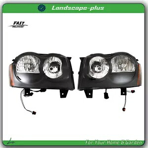 ペア左+右側ヘッドライトブラック 2005-2007 ジープグランドチェロキーハロゲン用 Pair Left+Right Side Headlights Black For 2005-2007 Jeep Grand Cherokee Halogen 【並行輸入品】