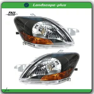 2007-2012 トヨタ ヤリス ヘッドライト左 + 右アセンブリセット ブラックペアに適合 Fit For 2007-2012 Toyota Yaris Headlight Left + Right Assembly Set Black Pair 【並行輸入品】
