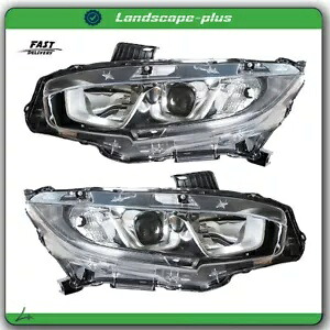 2016-2020 ホンダ シビック ヘッドライト 左 + 右アセンブリセット クローム ペアに適合 Fit For 2016-2020 Honda Civic Headlight Left + Right Assembly Set Chrome Pair 【並行輸入品】