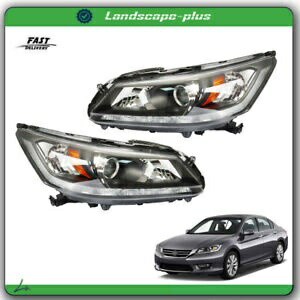右 + 左ペアヘッドライトヘッドランプハロゲン LED DRL 付き 2013-2015 ホンダアコード Right+Left Pair Headlight Headlamps Halogen w/LED DRL For 2013-2015 Honda Accord 【並行輸入品】