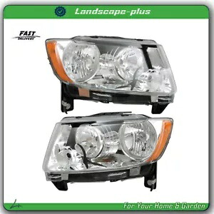 クローム 2011-2013 ジープ グランドチェロキー 11-17 コンパス ヘッドライト ペア LH+RH Chrome For 2011-2013 Jeep Grand Cherokee 11-17 Compass Headlights Pair LH+RH 【並行輸入品】