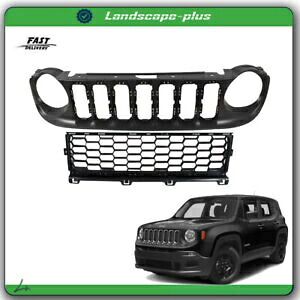 グリルバンパーアセンブリ 2015-2019 ジープレネゲード上部下部マットブラックメッシュ Grille Bumper Assembly For 2015-2019 Jeep Renegade Upper Lower Matte Black Mesh 【並行輸入品】